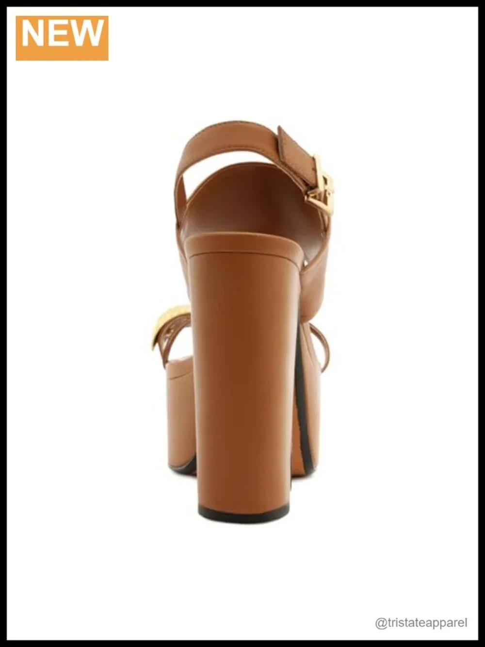 Leather Platform Block Heel Sandal with Gold Hardware